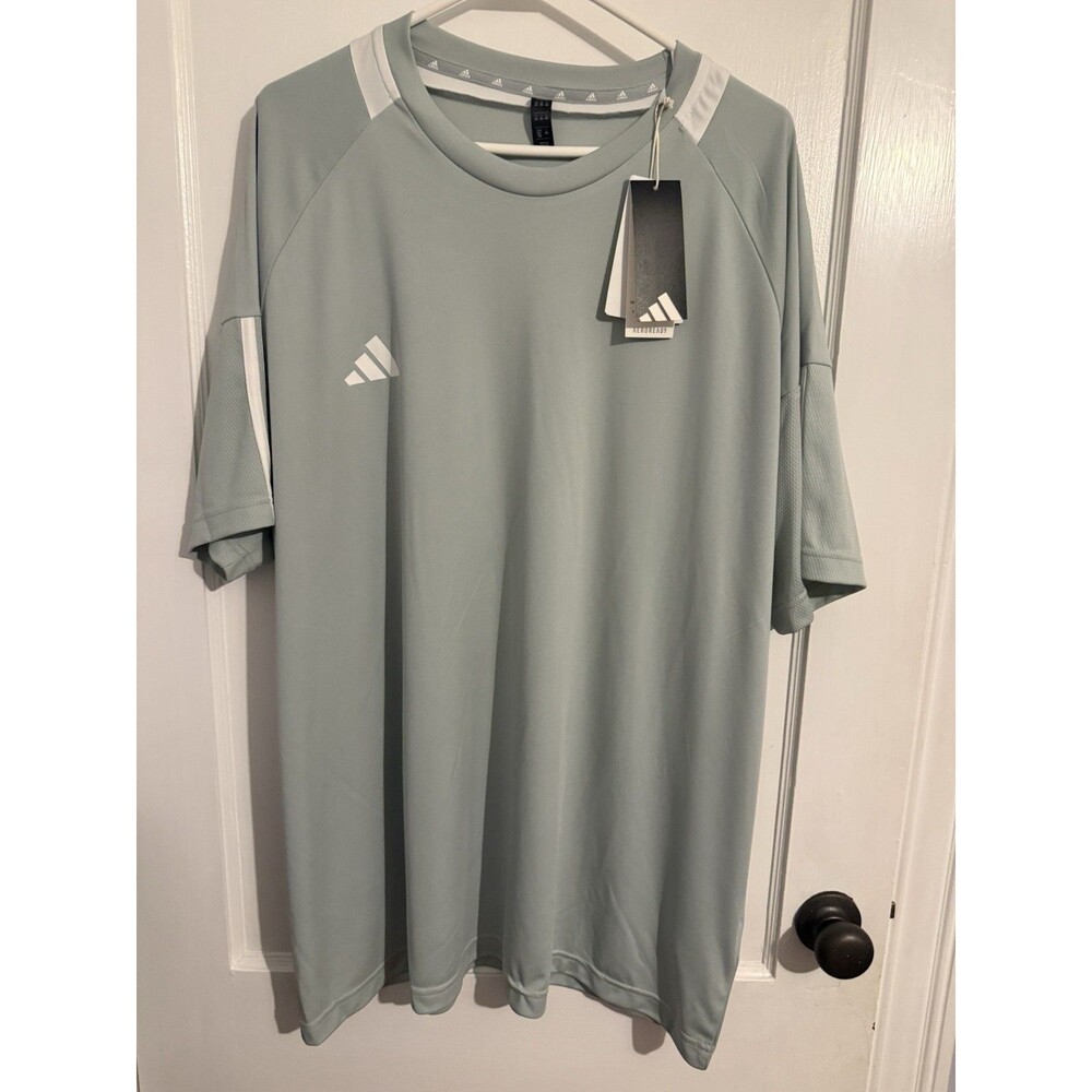 NWT Adidas Mens 2XL Silver/White Sereno 3-Stripes Short Sleeve T Shirt